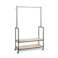 Μεταλλική Κρεμάστρα Ρούχων Δαπέδου με 2 Ξύλινα Ράφια 84 x 42.5 x 176 cm με Ρόδες Montpellier Lifa-Living 8719743320833