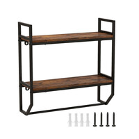 Επιτοίχια Μεταλλική Ραφιέρα με 2 Ξύλινα Ράφια 1 Ράγα 59 x 20 x 58 cm Costway JV10890