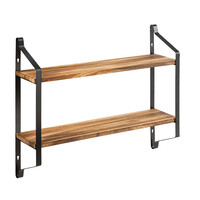 Επιτοίχια Μεταλλική Ραφιέρα με 2 Ξύλινα Ράφια 60 x 15 x 51 cm Costway HW64214