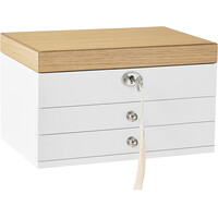 SONGMICS Ξύλινη Μπιζουτιέρα - Κοσμηματοθήκη 3 Επιπέδων με Κλειδαριά και Καθρέφτη 17 x 25 x 15 cm, Λευκό JOW15WNV1&nbsp