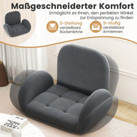 Costway  Πτυσσόμενη Καρέκλα Δαπέδου με Ρυθμιζόμενη Πλάτη και Βραχίονες από Σουέτ για Άνεση και Στυλ HV10541GR