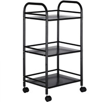 BAKAJI  Καρότσι Αισθητικής 3 Ράφια σε Μαύρο Μέταλλο 4 Ρόδες Έπιπλο Μπάνιου Εξοικονόμησης Χώρου  02822686