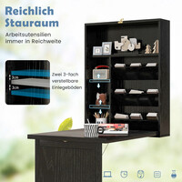 Costway  Πτυσσόμενο τραπέζι τοίχου με αποθηκευτικό χώρο μαύρο CB10394BK