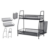 Μεταλλικό Διπλό Ράφι Κουζίνας-Μπάνιου  με Πλαϊνό Καλάθι 36 x 17 x 32 cm Μαύρο  5907451371329 Verk Group