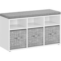 VASAGLE Πολυλειτουργικός πάγκος παπουτσιών με αποθηκευτικά κουτιά και ρυθμιζόμενα ράφια, λευκό-γκρι, 87x30x48 εκ. LSB101W14