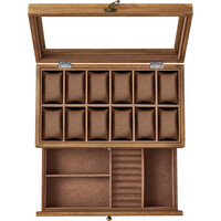SONGMICS Ξύλινη Θήκη Ρολογιών 12 Θέσεων 34x19x12.5cm με Γυάλινο Καπάκι και Κοσμηματοθήκη JOW012K01
