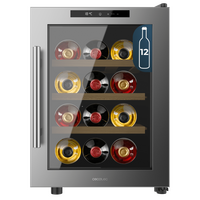 Cecotec Συντηρητής Κρασιών Bolero GrandSommelier 1255 CoolWood, Χωρητικότητα 12 Φιάλες, Αθόρυβο 35dB, Θερμοκρασία 8-18ºC, Υγρασία 50%-80%, Ξύλινα Ράφια, Αφή, Κατηγορία Ε, Φωτισμός LED, Ανοξείδωτο Ατσάλι CEC-109980