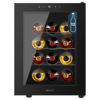 Cecotec Συντηρητής Κρασιών Bolero GrandSommelier 1255 CoolCrystal, Χωρητικότητα 12 Φιάλες, Αθόρυβη 35dB, Θερμοκρασία 8-18ºC, Υγρασία 50%-80%, Μεταλλικά Ράφια, Έλεγχος Αφής, Κλάση E, LED Φωτισμός, Μαύρη CEC-109605