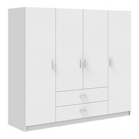 Ντουλάπα τετράφυλλη Royal pakoworld με συρτάρια και πατάρι λευκό 200x58x230εκ