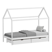 Παιδικό κρεβάτι Mellin τ. Montessori με 2 συρτάρια pakoworld ξύλο πεύκου σε λευκή απόχρωση 90x190εκ