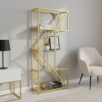 Ραφιέρα Aylan pakoworld γυαλί - μέταλλο σε χρυσή απόχρωση 100x30x200εκ