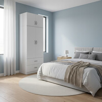 Ντουλάπα δίφυλλη με 2 συρτάρια και πατάρι Lego pakoworld σε λευκή απόχρωση 80x42x240εκ