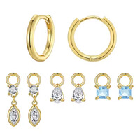 BAMOER σκουλαρίκια κρίκοι YIE262 με 3x σετ charm, κυβική ζιρκόνια, χαλκός, χρυσό