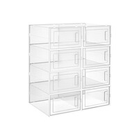 SONGMICS Σετ 8 τμχ Πλαστικά Κουτιά Αποθήκευσης Παπουτσιών Αναδιπλούμενα, Μέγεθος έως 10.5 UK, Διαφανή - Λευκό, LSP08SWT 