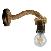 GloboStar® SADON 01126 Vintage Φωτιστικό Τοίχου Απλίκα Μονόφωτο Μπρούτζινο Σκουριά Μεταλλικό με Μπεζ Σχοινί Μ22 x Π10 x Υ15cm