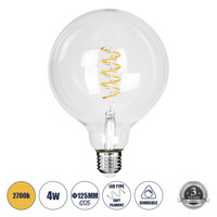 GloboStar® 99137 Λάμπα E27 G125 Γλόμπος LED SOFT SPIRAL FILAMENT 6W 510 lm 320° AC 85-265V Edison Retro με Διάφανο Γυαλί Θερμό Λευκό 2700 K Dimmable