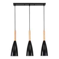 GloboStar® DILLON 00630 Μοντέρνο Κρεμαστό Φωτιστικό Οροφής Τρίφωτο 3 x E27 Μαύρο Μεταλλικό Καμπάνα Μ54 x Π14 x Υ130cm