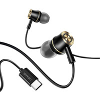 USAMS earphones με μικρόφωνο US-SJ482, Type-C, 10mm, 1.2m, μαύρα