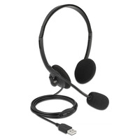 DELOCK headphones με μικρόφωνο 27178, stereo, USB, volume control, μαύρα