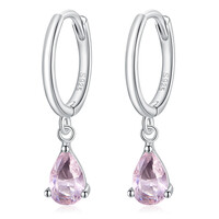 BAMOER σκουλαρίκια κρίκος SCE1018 με ροζ κυβική ζιρκόνια, ασήμι 925