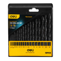 DELI σετ τρυπάνια DH-MHZ019-ED1 για σίδηρο HSS, 1-10mm, DIN 338, 19τμχ