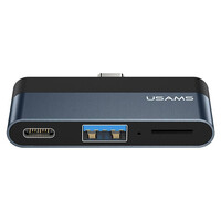 USAMS USB hub US-SJ491 με card reader, 3x θυρών, 5Gbps, 60W, USB-C, γκρι