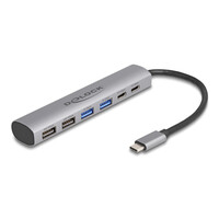 DELOCK USB hub 64232, 6x θυρών, 10Gbps, USB-C σύνδεση, γκρι