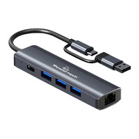 POWERTECH docking station PTR-0150, 5 θυρών, USB & USB-C σύνδεση, γκρι