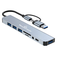 POWERTECH docking station PTR-0151, 8 θυρών, USB & USB-C σύνδεση, γκρι