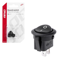 03083/AM ΔΙΑΚΟΠΤΗΣ ON/OFF 2 ΕΠΑΦΩΝ 12V 20A  ΣΤΡΟΓΓΥΛΟΣ Φ20mm ΜΑΥΡΟΣ AMIO - 1 τεμ.