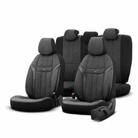 OT86751/AM ΚΑΛΥΜΜΑΤΑ ΚΑΘΙΣΜΑΤΩΝ OTOM SWAN 501 BLACK ΜΑΥΡΟ/ΓΚΡΙ ΣΚΟΥΡΟ ΛΙΝΟ & ΔΕΡΜΑΤΙΝΗ SET ΑΜΙΟ - 1 σετ.