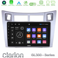 Clarion Gl300 Series 4core Android11 2+32gb Toyota Yaris Navigation Multimedia Tablet 9 (Ασημί Χρώμα) με Carplay & Android Auto u-gl3-Ty626s