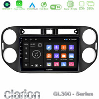 Clarion Gl300 Series 4core Android11 2+32gb vw Tiguan Navigation Multimedia Tablet 9 (23mm Alarm Button) με Carplay & Android Auto u-gl3-Vw0639