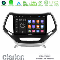 Clarion Gl700 Lite Series 8core Android11 6+128gb Jeep Cherokee 2014-2019 Navigation Multimedia Tablet 9 (Ασημί Χρώμα) με Carplay &Amp; Android Auto u-G76l-Jp0077s