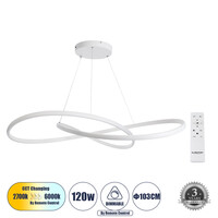 GloboStar® DEXTER 60918 Κρεμαστό Φωτιστικό Οροφής Design LED CCT 120W 13440lm 300° AC 220-240V - Εναλλαγή Φωτισμού μέσω Τηλεχειριστηρίου All In One Ψυχρό 6000k+Φυσικό 4500k+Θερμό 2700k Dimmable Φ103cm - Λευκό - 3 Years Warranty