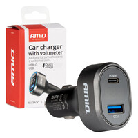 04178/AM ΦΟΡΤΙΣΤΗΣ ΑΝΑΠΤΗΡΑ ΜΕ 2 ΘΥΡΕΣ USB-C+USB-A QUICK CHARGE 3.0 30W ΜΕ ΒΟΛΤΟΜΕΤΡΟ ΜΑΥΡΟ AMIO - 1 Τεμ.