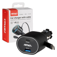 04176/AM ΦΟΡΤΙΣΤΗΣ ΑΝΑΠΤΗΡΑ ΜΕ 2 ΘΥΡΕΣ USB-C 20W+USB-A QUICK CHARGE 3.0 ΜΕ ΚΑΛΩΔΙΟ USB-C 30W ΜΑΥΡΟ AMIO - 1 Τεμ.