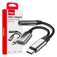 04295/AM ΚΑΛΩΔΙΟ ΦΟΡΤΙΣΗΣ USB ΑΠΟ USB-C ΣΕ USB-C & ΑΝΤΑΠΤΟΡΑΣ ΑΚΟΥΣΤΙΚΩΝ MINI JACK 3.5mm ΘΗΛΥΚΟ 10cm AMIO - 1 Τεμ.