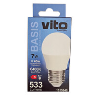 ΛΑΜΠΑ LED BASIS ΣΦΑΙΡΙΚΗ G45 E27 7W 540Lm 6400K VITO