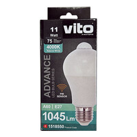 ΛΑΜΠΑ LED ΜΕΡΑΣ/ΝΥΧΤΑΣ ΜΕ ΑΙΣΘΗΤΗΡΑ ΚΙΝΗΣΗΣ PIR A60 E27 11W 1045Lm 4000K VITO