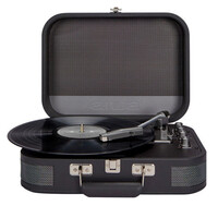 AIWA VINTAGE TURNTABLE IN LEATHER BRIEFCASE WITH 2 WAY BLUETOOTH , USB-MP3 PLAYER & RECORDER SILVER