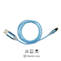 SRCLC ΚΑΛΩΔΙΟ USB ΦΟΡΤΙΣΗΣ & ΣΥΓΧΡΟΝΙΣΜΟΥ MICRO USB/TYPE-C/LIGHTING ΜΕ ΜΑΓΝΗΤΙΚΗ ΥΠΟΔΟΧΗ & ΜΠΛΕ ΦΩΣ 100 cm