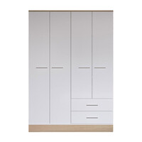 Ντουλάπα ρούχων Harmony pakoworld τετράφυλλη σε oak-λευκή απόχρωση 137x52x198εκ
