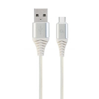 Gembird Cc- USB2b-amcm-2m-bw2 Premium USB-C 2.0 Cable (Am/cm) Metal Plugs, Braid, 2m, Silver/white (CC-USB2B-AMCM-2M-BW2) (GEMCC-USB2B-AMCM-2M-BW2)