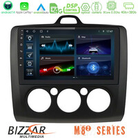 Bizzar m8² Series 8core Android14 4+32gb  Ford Focus Manual ac Navigation Multimedia Tablet 9" (Μαύρο Χρώμα) με Carplay & Android Auto u-m82-Fd0041mb