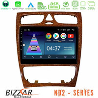 Bizzar nd2 Series 8core Android14 2+32gb  Mercedes c Class (W203) Navigation Multimedia Tablet 9" (Wooden Style) με Carplay & Android Auto u-nd2-Mb0925w
