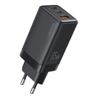 USAMS φορτιστής τοίχου US-CC180, USB & 2x USB-C, 65W PD, GaN, μαύρος