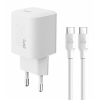 POWERTECH φορτιστής τοίχου PT-1350 με καλώδιο, USB-C, 36W, GaN, λευκός