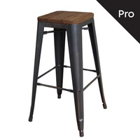 Ε5190W,10 RELIX Wood Σκαμπό Bar-Pro, Στοιβαζόμενο, Μέταλλο Βαφή Antique Black,Κάθισμα Dark Oak