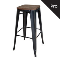 Ε5190W,1 RELIX Wood Σκαμπό Bar-Pro, Στοιβαζόμενο, Μέταλλο Βαφή Μαύρο, Κάθισμα Dark Oak